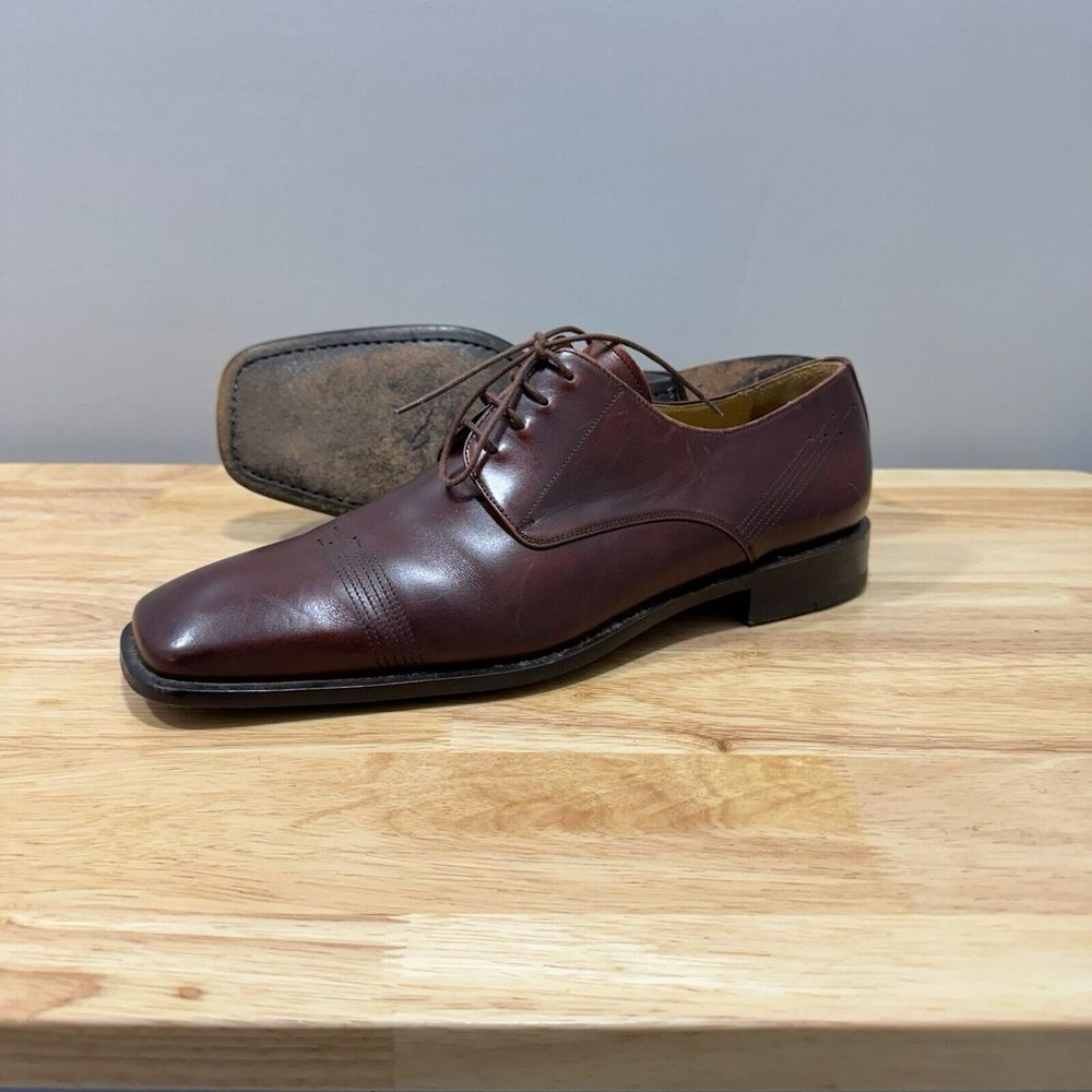 Mezlan Mens 11 M‎ Brown Leather Lace Up Square Toe Derby Dress Shoes Oxblood